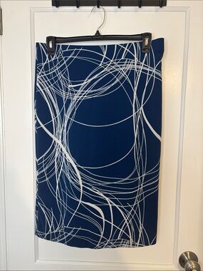 Alfani Navy and White Printed Pencil Skirt